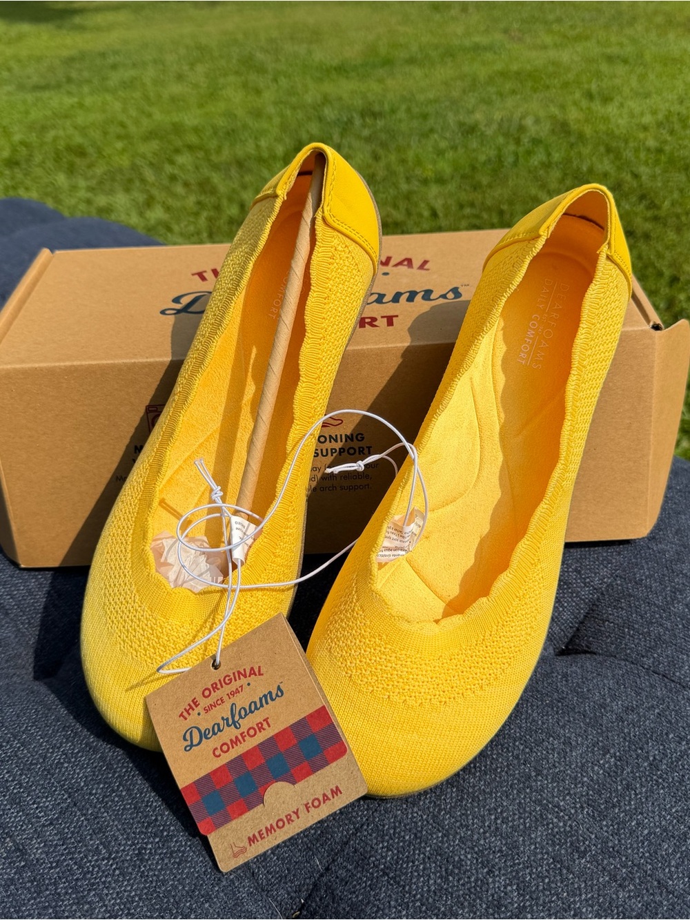 dearfoams Yellow Knit Memory Foam Ballet Flats